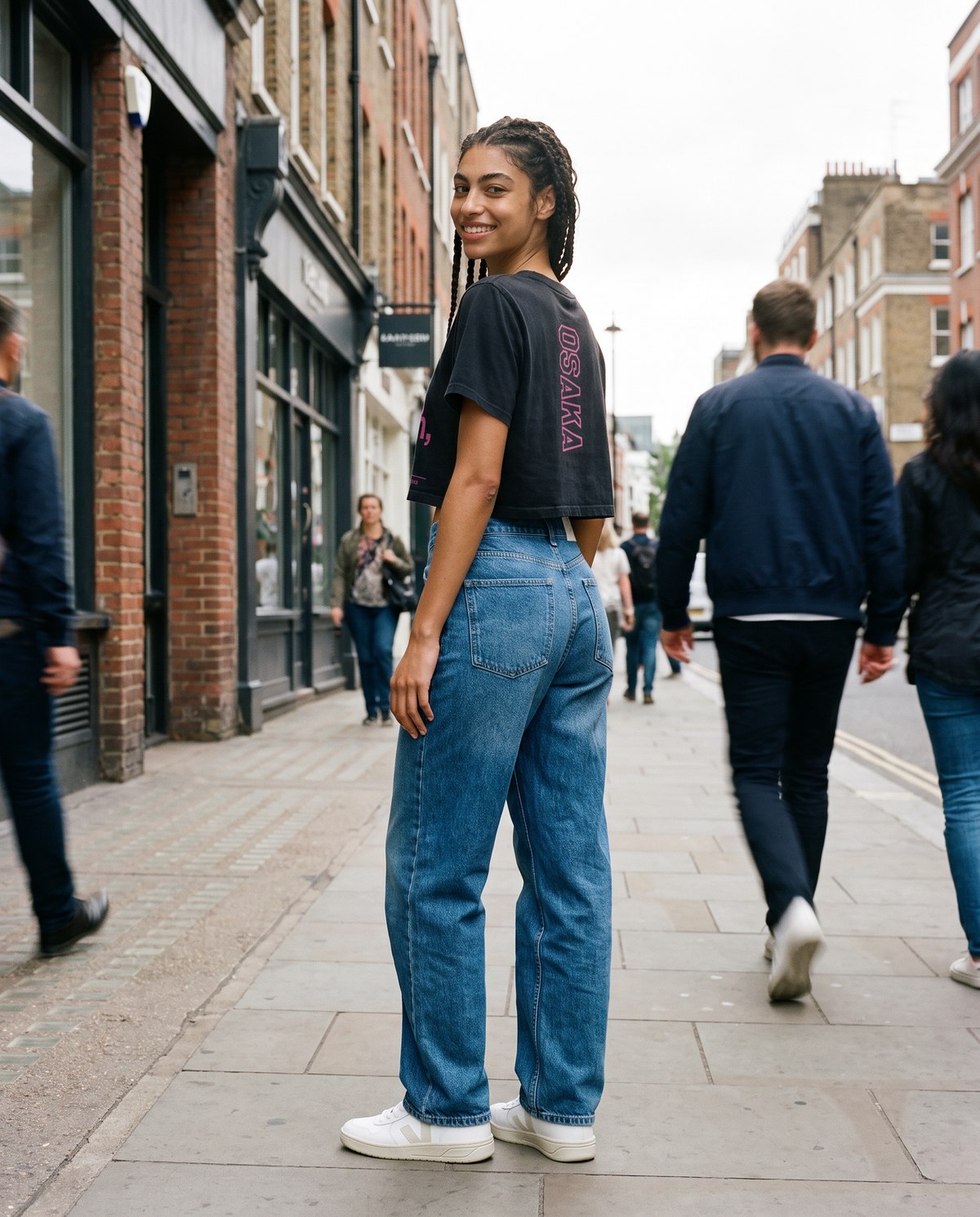 Back on-model view of the Naomi Osaka Serve and Win cropped tee in Black.